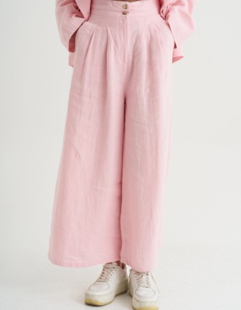 Pembe Çift Düğmeli Keten Panntolon