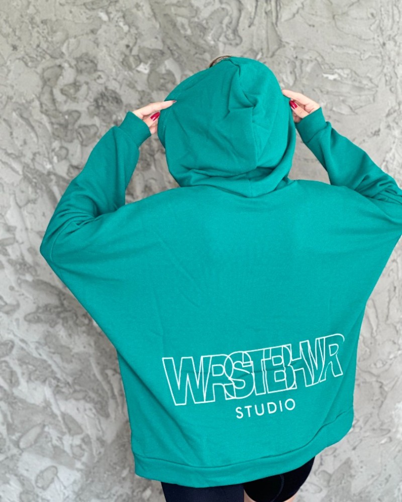 Kapşonlu 2 İplik Baskılı Sweatshirt Yeşil
