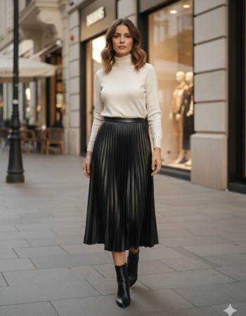 Siyah Piliseli Maxi Etek