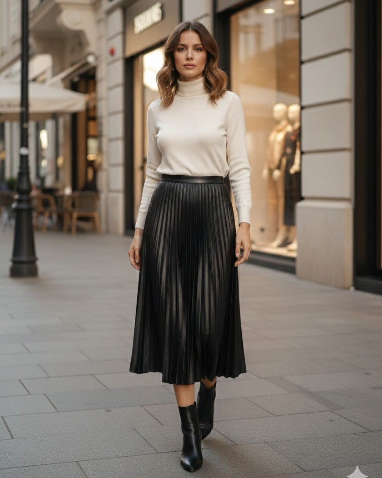 Siyah Piliseli Maxi Etek