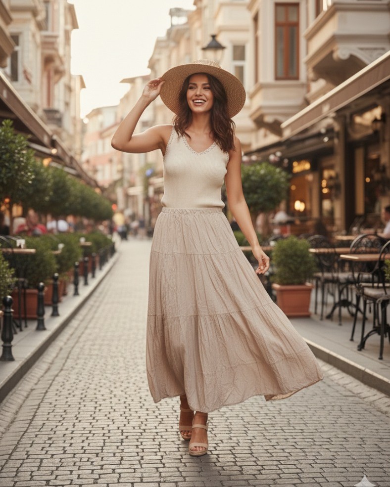 Kat Kat Uçuş Uçuş Maxi Etek – Cappuccino