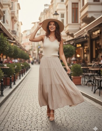 Kat Kat Uçuş Uçuş Maxi Etek – Cappuccino