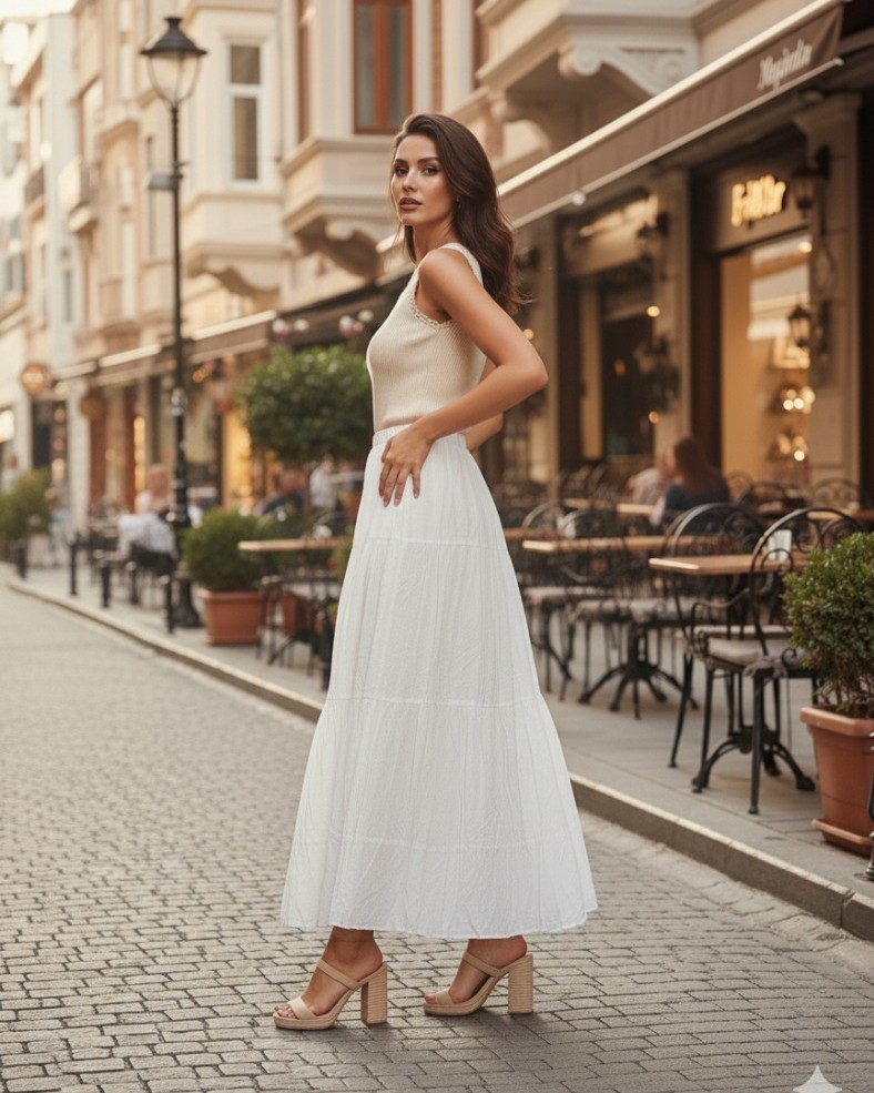 Kat Kat Uçuş Uçuş Maxi Etek – Beyaz
