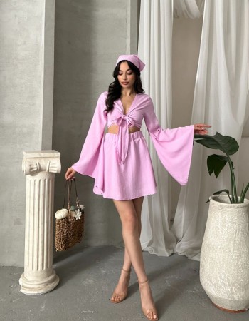 Özel Tasarım Astarlı Şortlu Bandanalı Takım Pembe