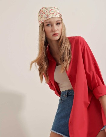 Oversize Uzun Basic Gömlek - Kırmızı