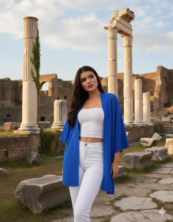 Yarasa Kol Triko Örgü Baharlık Hırka Mavi