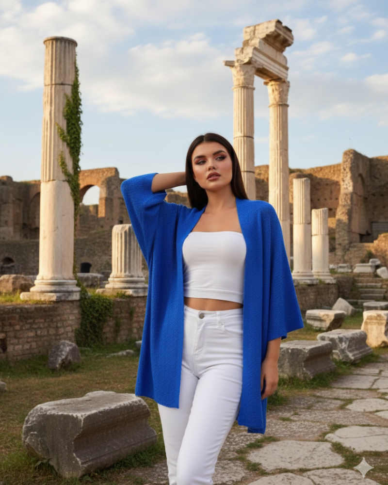 Yarasa Kol Triko Örgü Baharlık Hırka Mavi