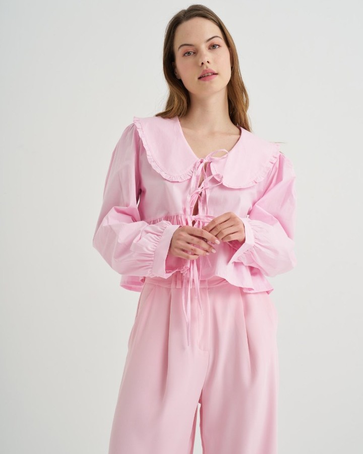 Bebe Yaka Pembe Poplin Gömlek