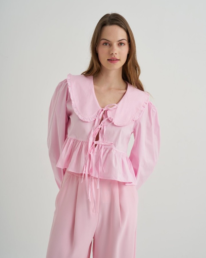 Bebe Yaka Pembe Poplin Gömlek