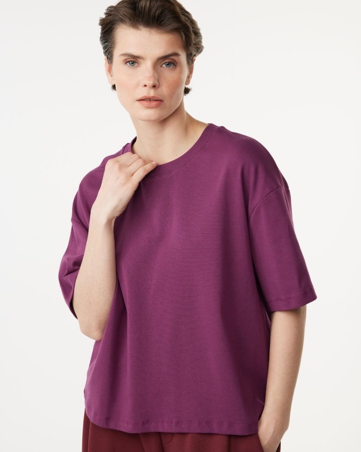 Bisiklet Yaka Basic T-Shirt Mürdüm