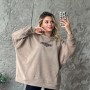 Kapşonlu 2 İplik Baskılı Sweatshirt Krem