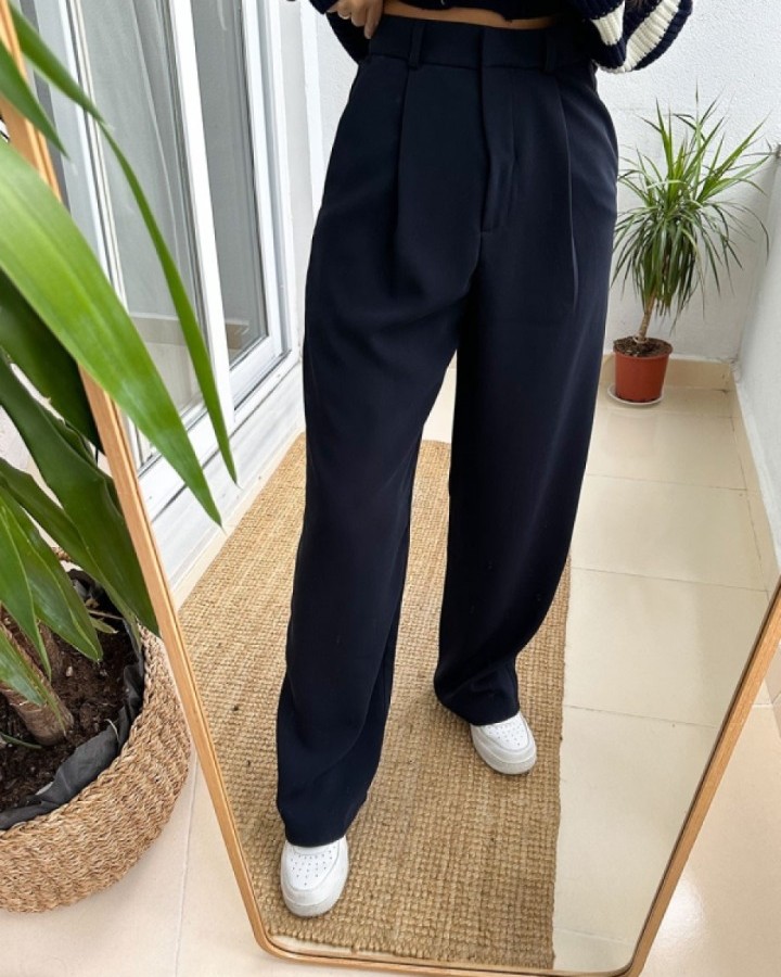 Lacivert Premium Palazzo Pantolon