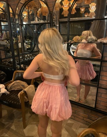 Keten Balon Şort Etek Pembe