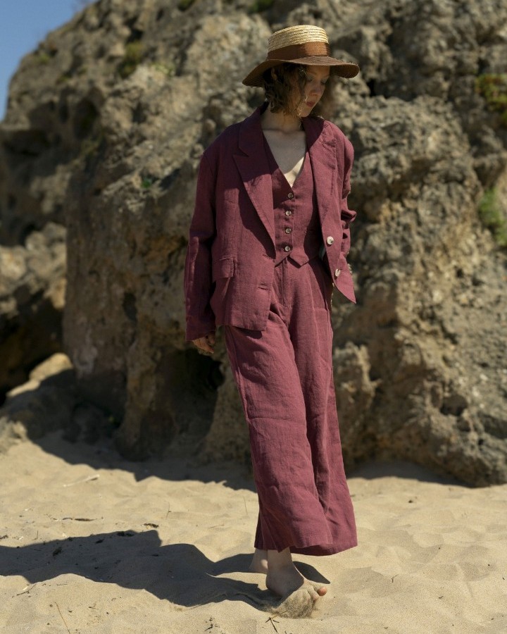 Vişne Çürüğü Keten Oversize Ceket