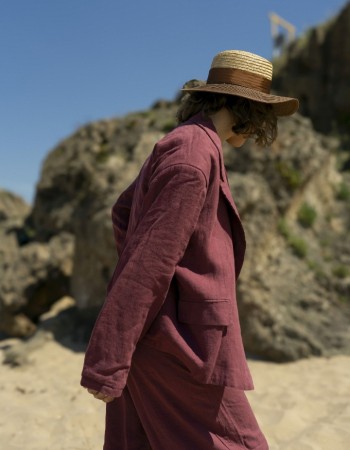 Vişne Çürüğü Keten Oversize Ceket