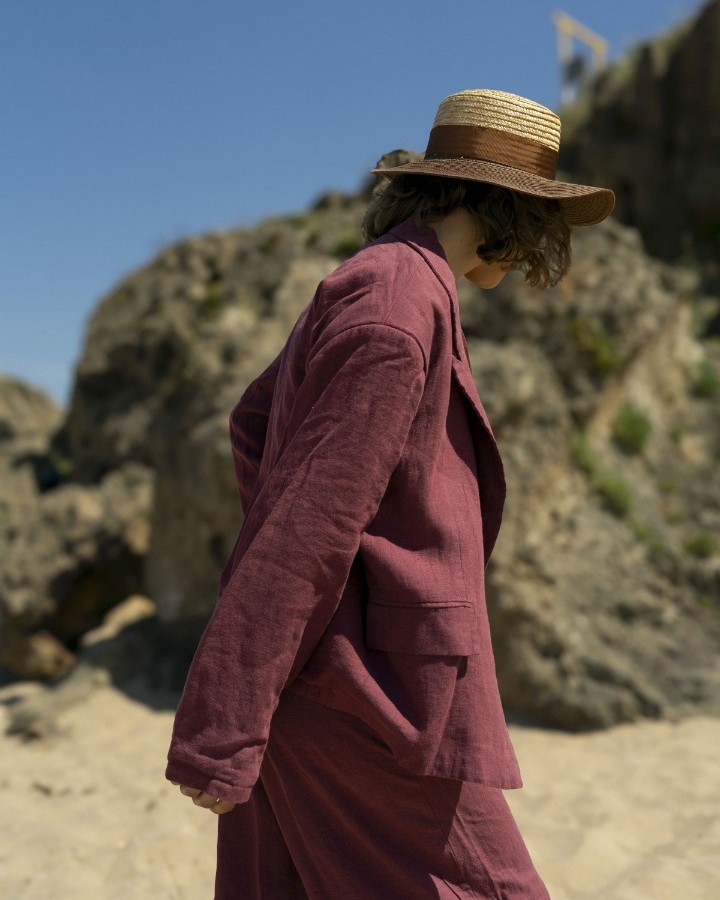 Vişne Çürüğü Keten Oversize Ceket