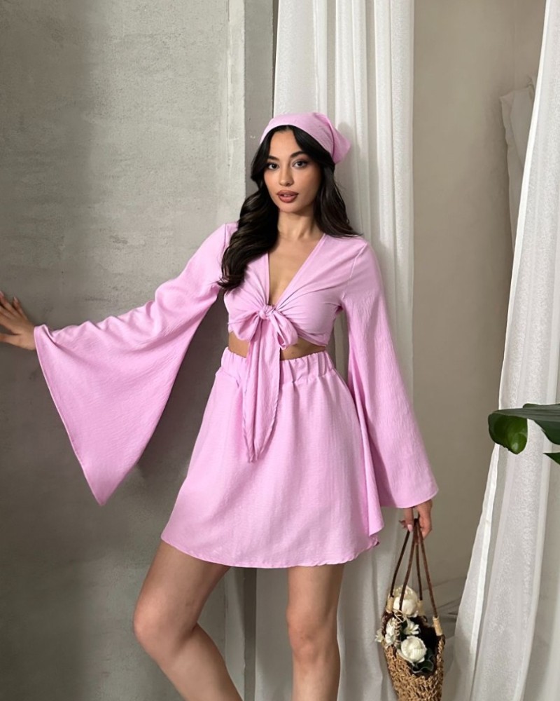 Özel Tasarım Astarlı Şortlu Bandanalı Takım Pembe