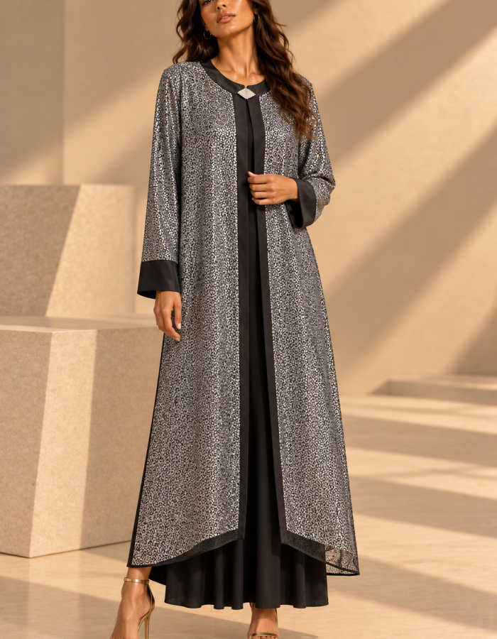 Siyah Gümüş Desenli Abaya Siyah Gümüş Desenli Abaya
