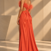 Tüy Detaylı Cut-Out Saten Abiye Elbise Tüy Detaylı Cut-Out Saten Abiye Elbise